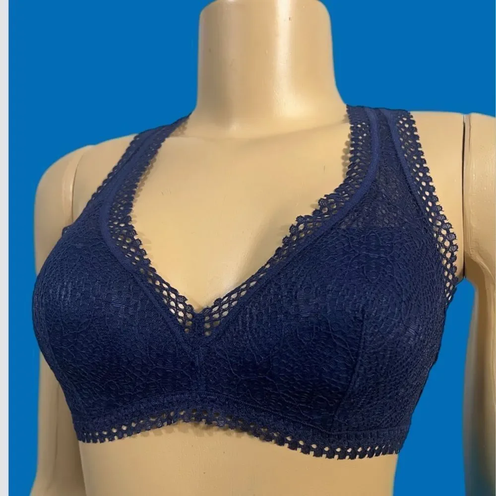 Victorias Secret Lightly Padded crochet bralette bra wireless navy Small